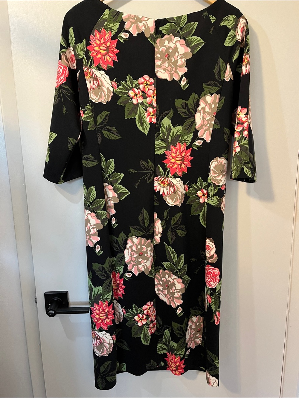 Donna Morgan Black Floral Midi Dress 3/4 sleeves - Picture 4 of 5